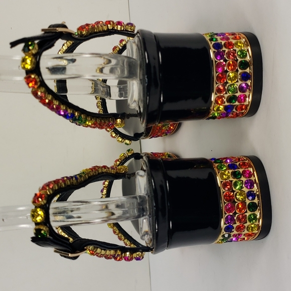 NEW JEFFREY CAMPBELL RHINESTONES BLACK FAUX PATENT LEATHER SANDALS WOMEN'S 8 - Picture 4 of 15